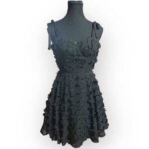 NWOT City Triangles Womens Floral Appliqué Fit & Flare Dress Black Size XS